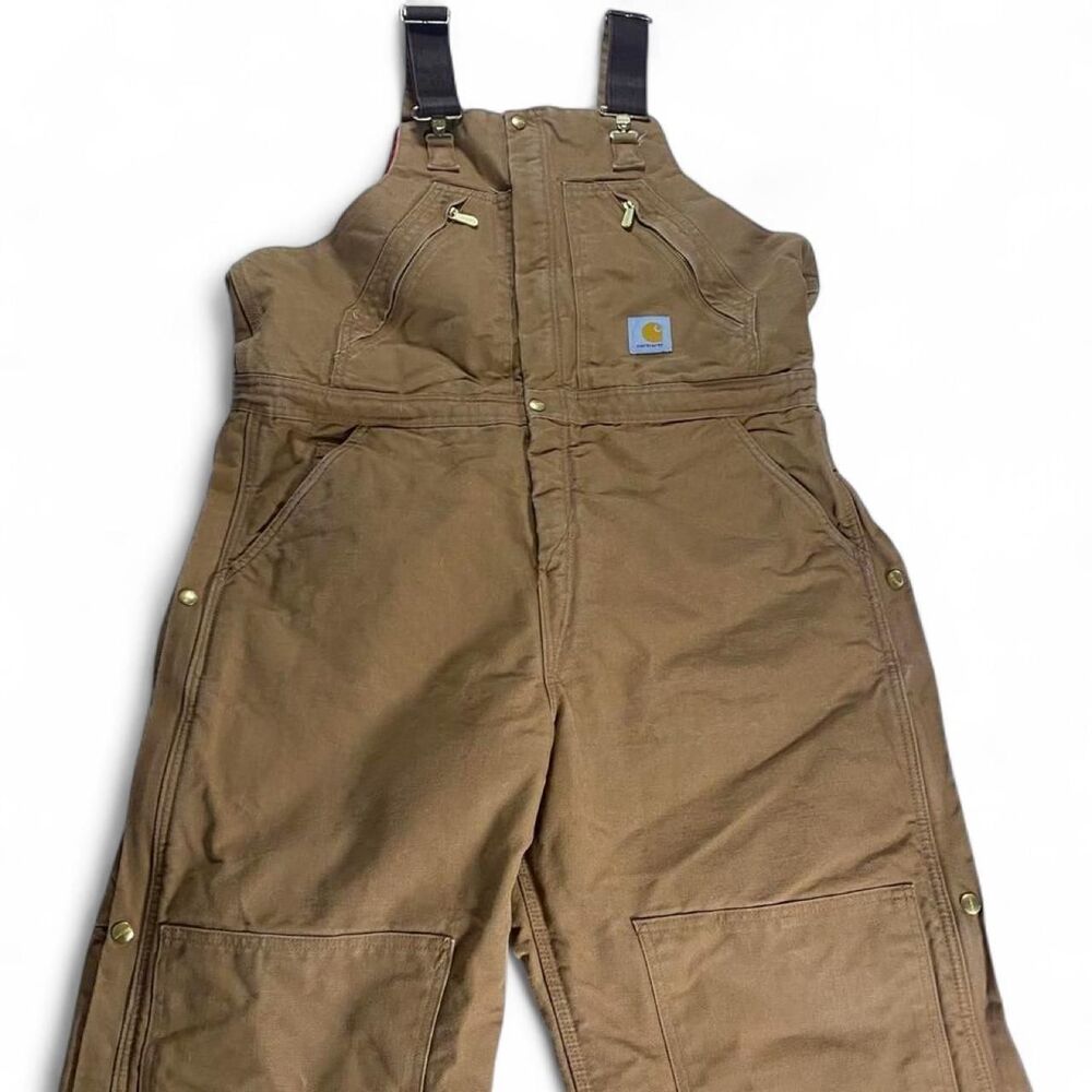 Vintage Carhartt R38 BRN Insulated Overalls 40x30 Quilt Lined Duck Zip-to-Waist